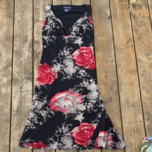 90s vintage Tristan & Iseut Floral Black and Red Sleeveless Dress size S